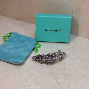 Ever Faith‎ Rhinestone Barrette Silver Tone Crystal Hair Clip Women NIB